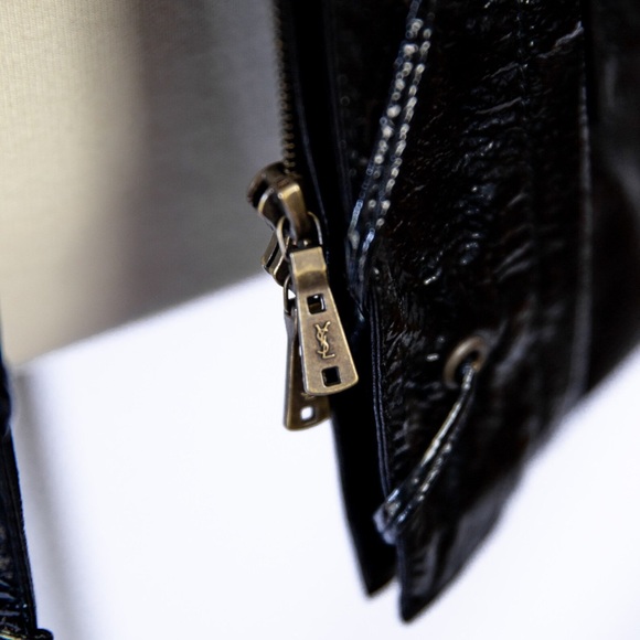 Yves Saint Laurent Black Patent Leather Safari Jacket Vintage Evening Jacket S - Picture 4 of 13